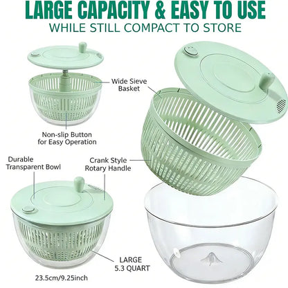 ✨ Salad Spinner Large, 3 IN 1 Vegetable and Fruit Washing Bowl with Strainer