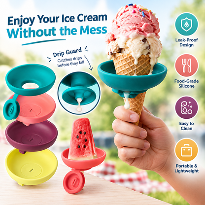🍦4-piece silicone ice cream stand set - leak-proof cone stand with anti-drip cover