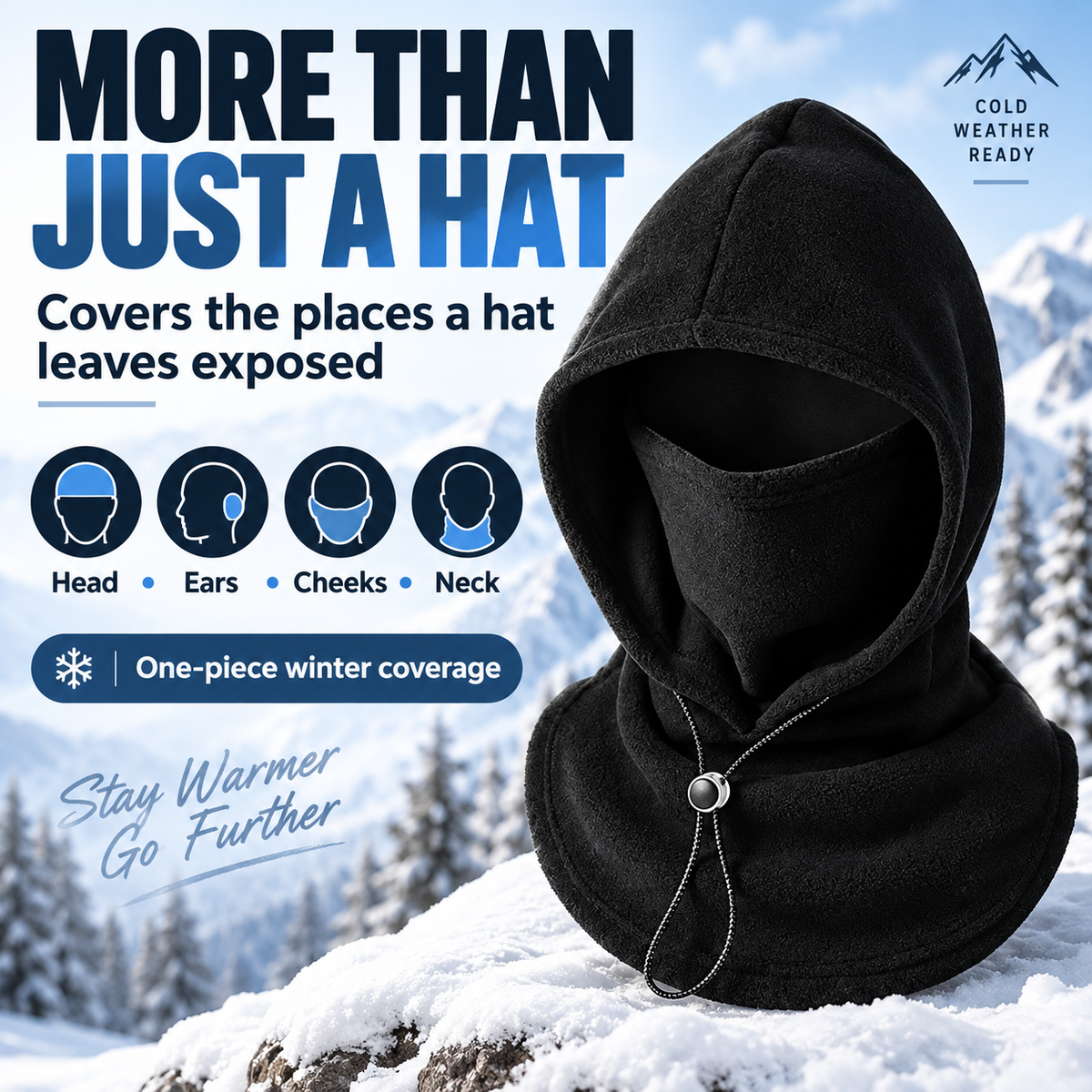 One‑Piece Winter Full Head Face Neck Cover With Drawstring Adjustable