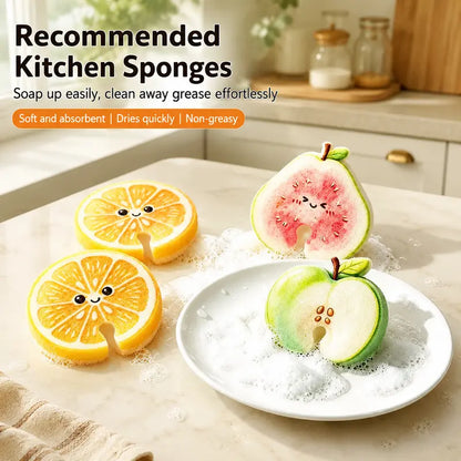 🍊🧼3 Pcs Cute fruit-shaped dishwashing sponge - suitable for cleaning kitchen tableware