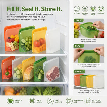 Food-Grade Reusable Silicone Kitchen Sealing Bags