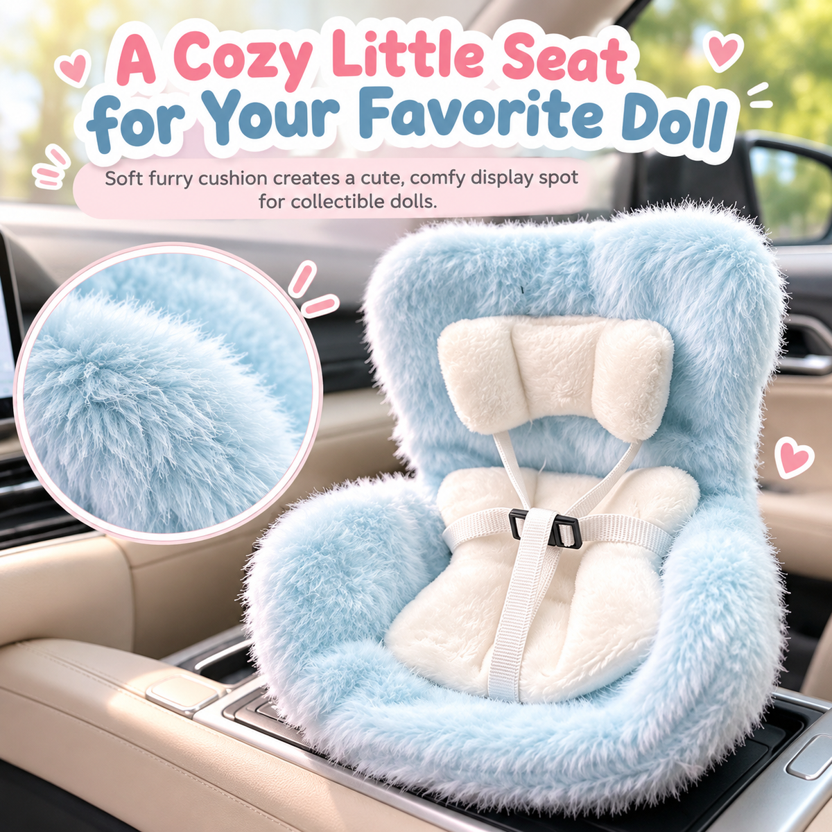 🐶Car Seat for Dolls with Soft Furry Cushion