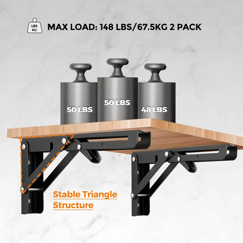 🛠️🪄 2 Pack Heavy Duty Shelf Brackets Collapsible Shelf Brackets