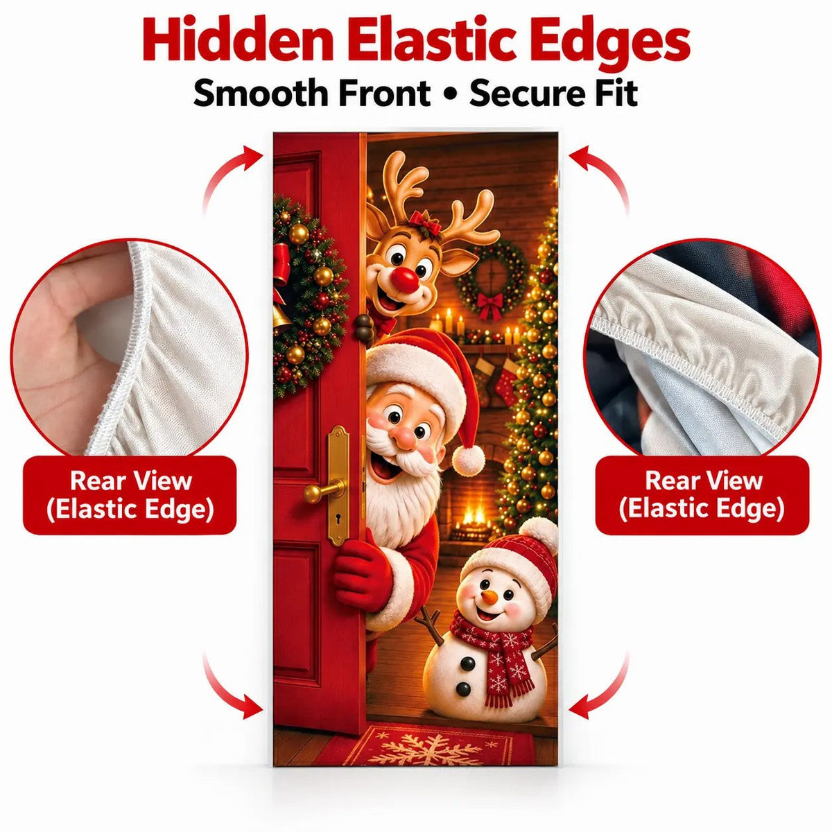 🎄 Stretch-Fit Christmas Door Cover – 4-Side Elastic Holiday Decoration