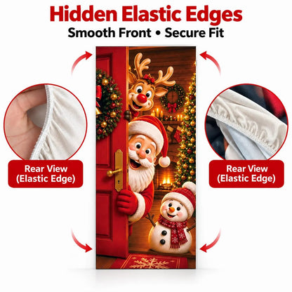 🎄 Stretch-Fit Christmas Door Cover – 4-Side Elastic Holiday Decoration