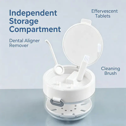 🦷💧 Retainer Cleaner Case Box, With a drainage tray, including a mirror and a brush