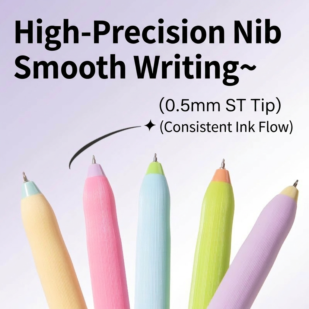 ✍️Fine-point black ink push-type gel pen