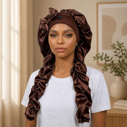 Satin Sleep Bonnet with Long Curling Ribbons for Heatless Curls