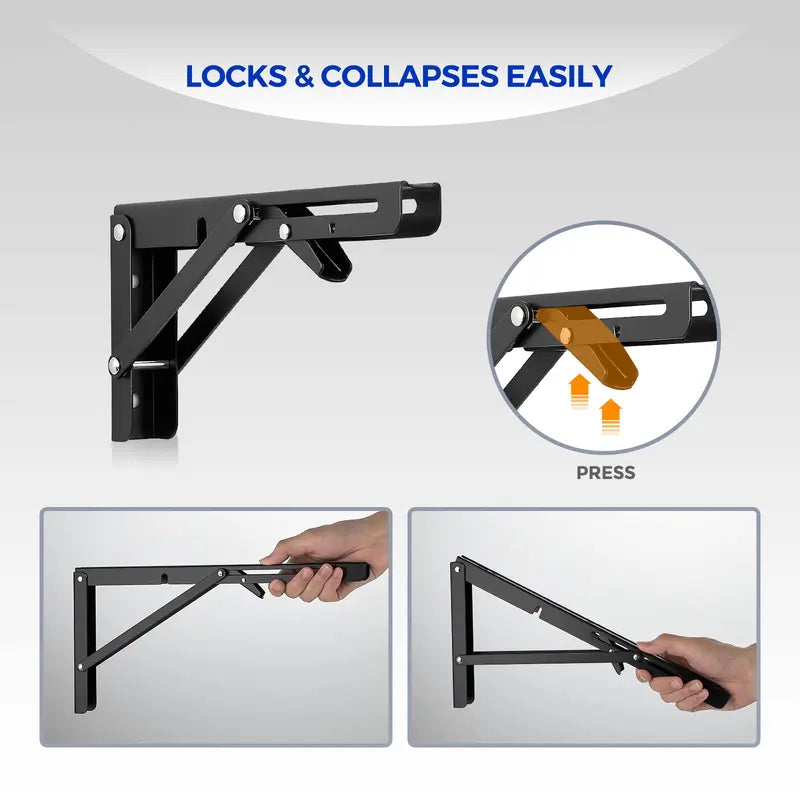 🛠️🪄 2 Pack Heavy Duty Shelf Brackets Collapsible Shelf Brackets