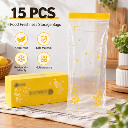 🥬 15-Pack Reusable Produce Storage Bags – Double-Seal Fridge Organizer Pouches