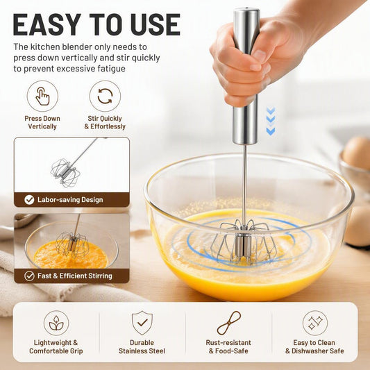 Stainless Steel Semi-Automatic Egg Whisk for Baking and Cooking