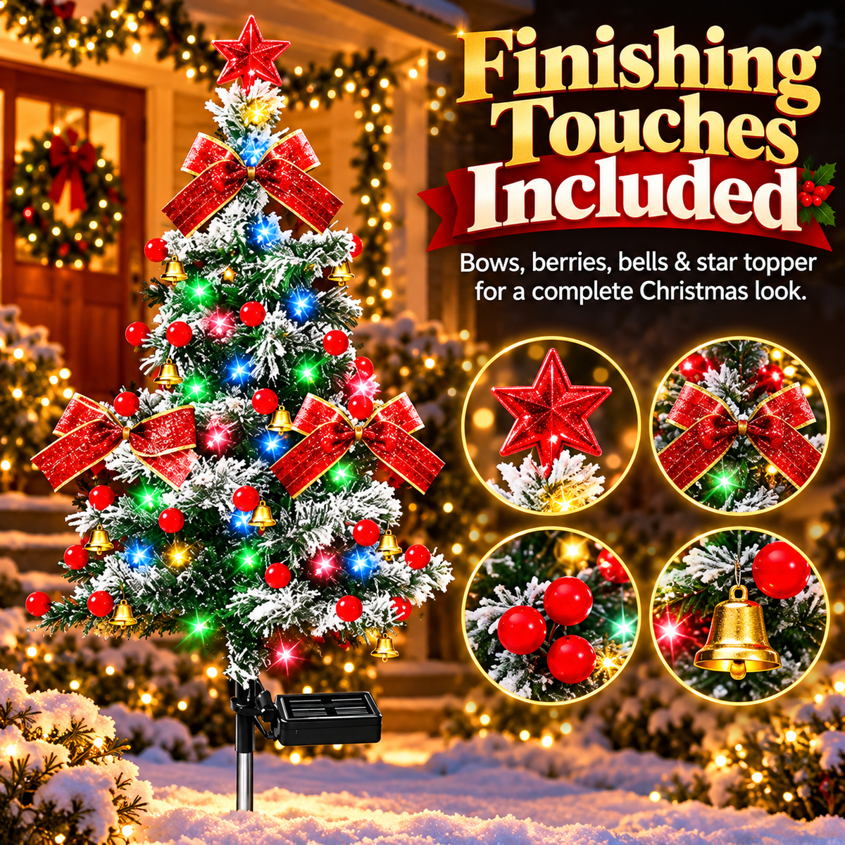 Solar-Powered Decorative Lights for Outdoor Courtyard Christmas Tree Ambiance