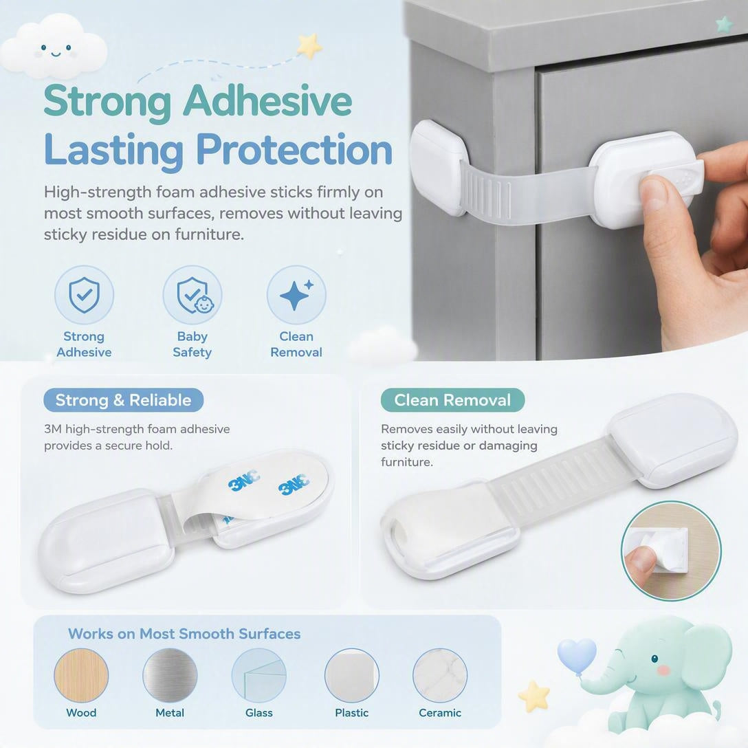 Baby Safety Cabinet Locks 0-3 Years Toddler Protection (6 Pack, Non-Toxic ABS & TPE)