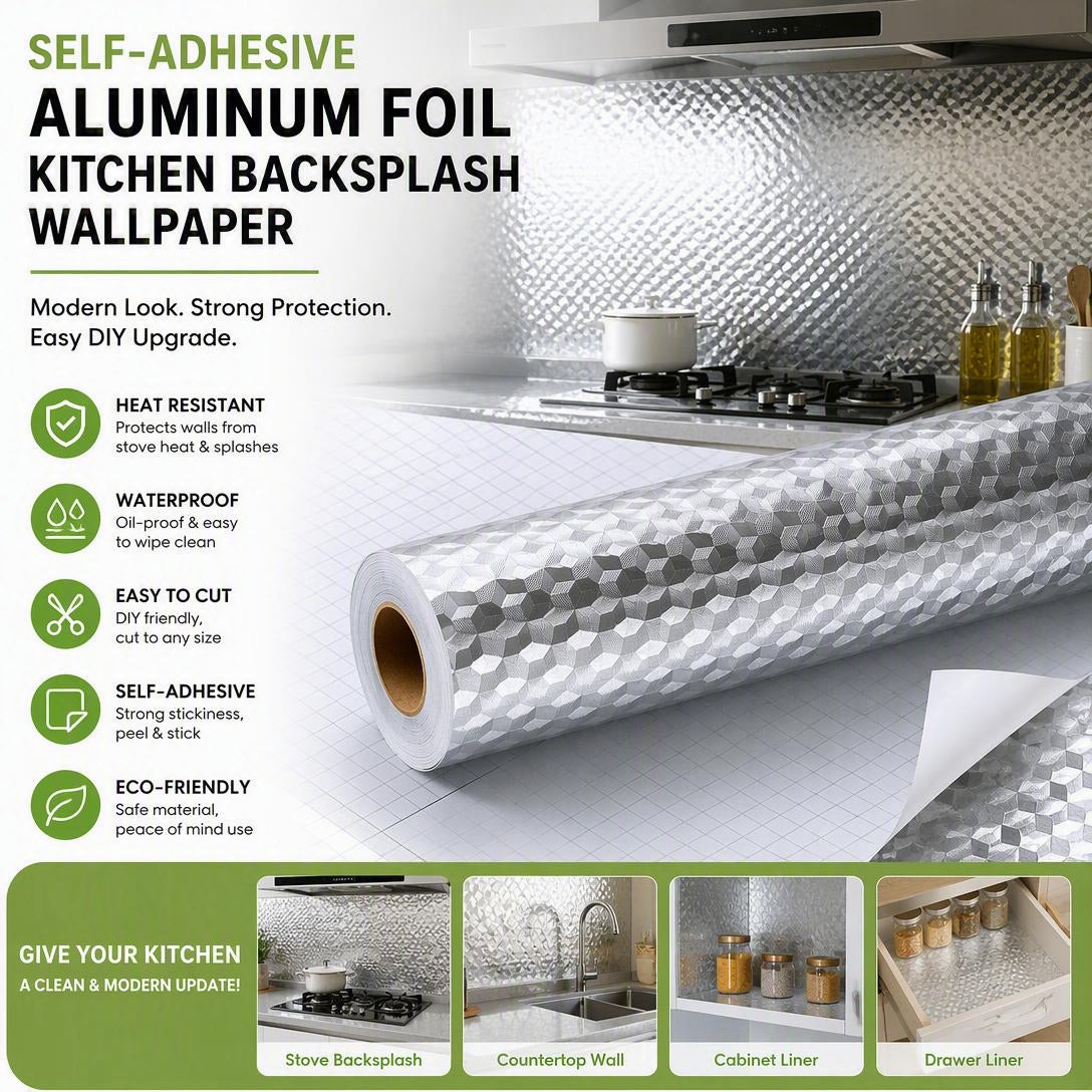 Self-Adhesive Aluminum Foil Kitchen Backsplash Wallpaper