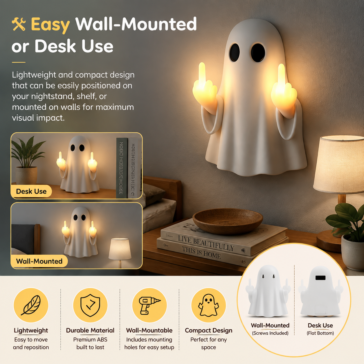 👻🖕Halloween ghost middle finger night light