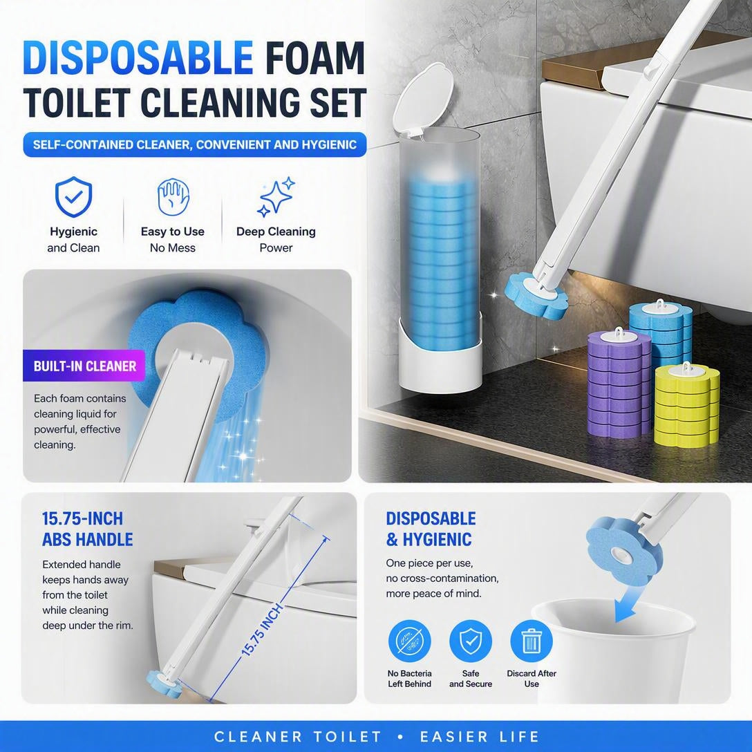 Disposable Toilet Brush Wall-Mounted With Replaceable Brush Heads.