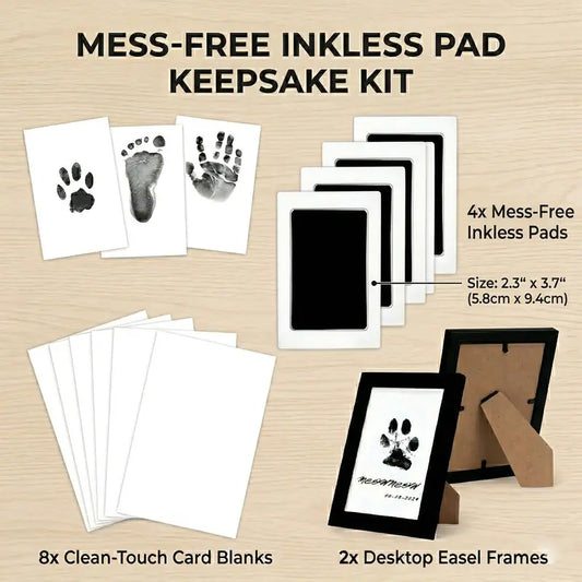 🐾4-Pcs Paw Print Kit + 2 Photo Frame,No-rinse claw print ink pad photo frame set