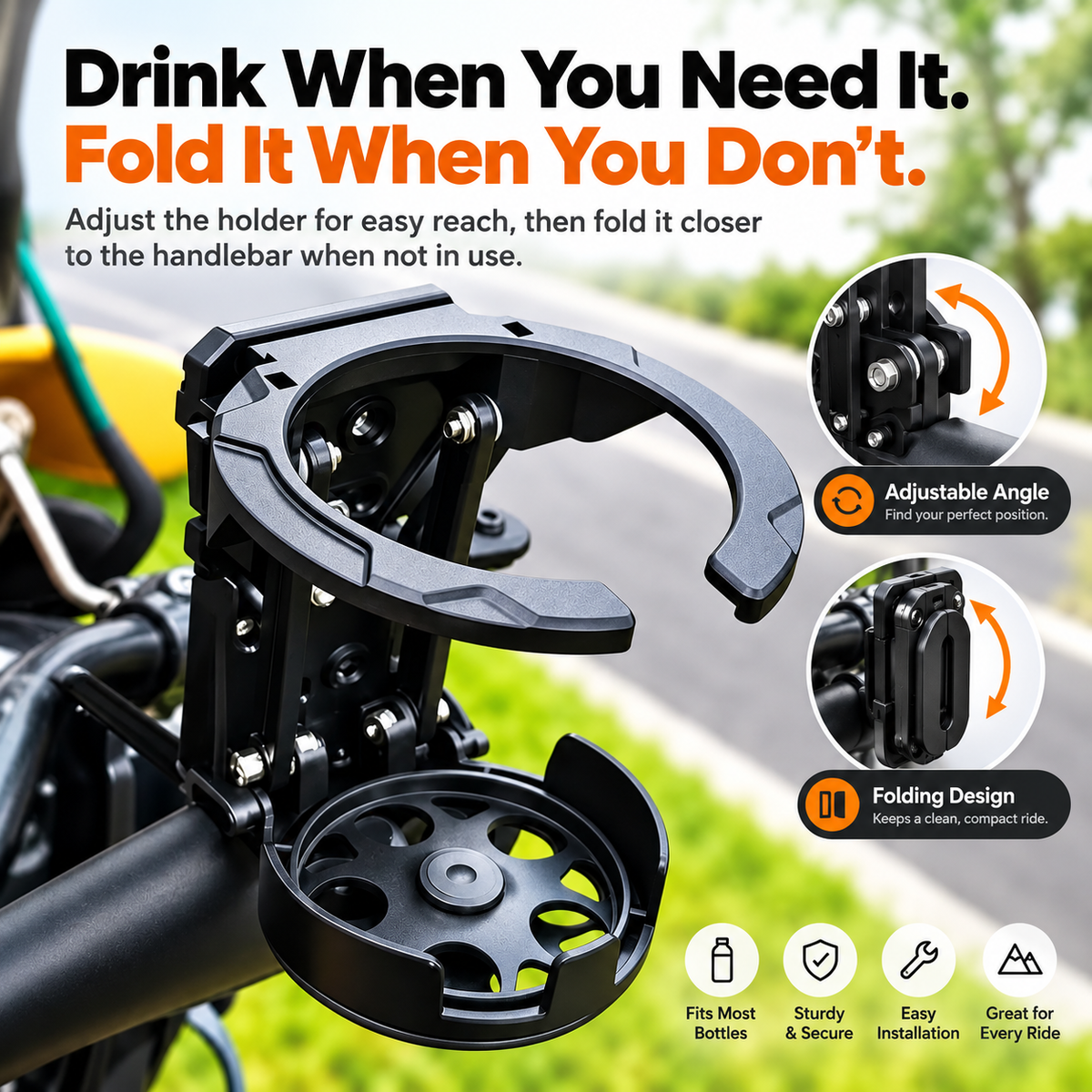Bike Water Rotating Bottle Cage Mount Adjustable Folding Design
