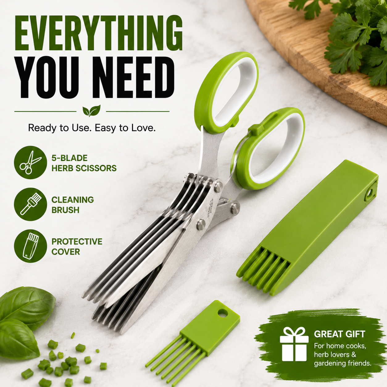 ✂️ 5-Blade Stainless Steel Herb Scissors – Fast Herb Chopper🌿