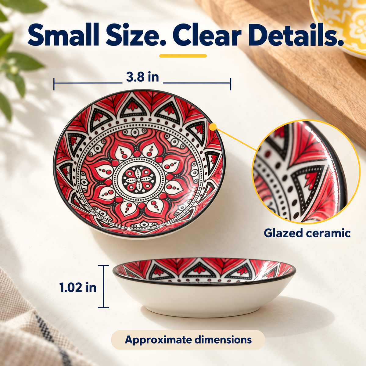 🍽️Round ceramic sauce bowl with colorful geometric patterns