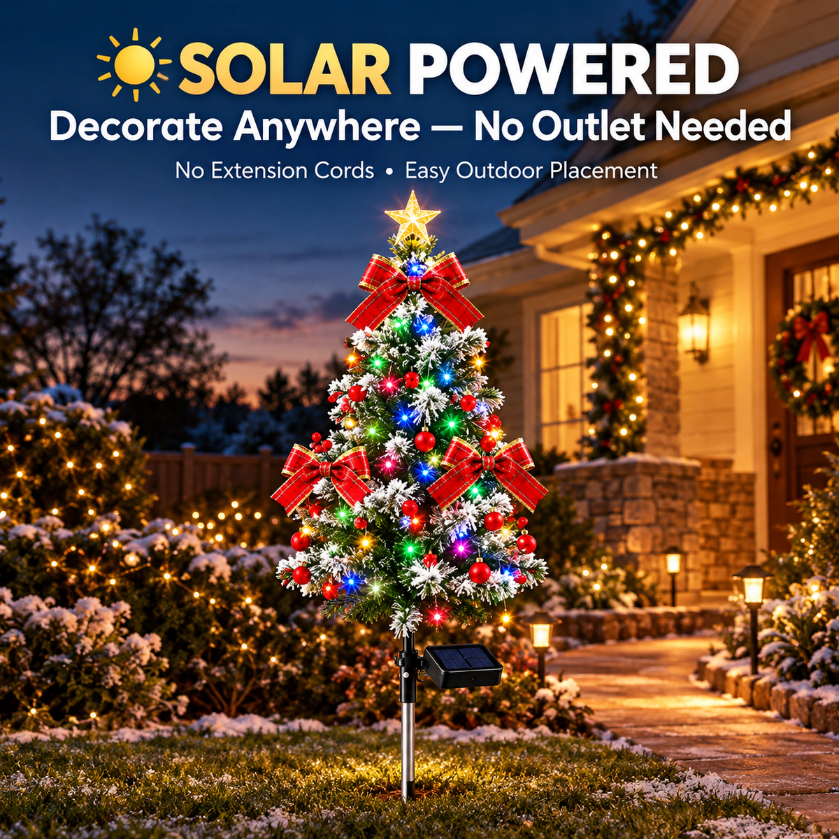 Solar-Powered Decorative Lights for Outdoor Courtyard Christmas Tree Ambiance