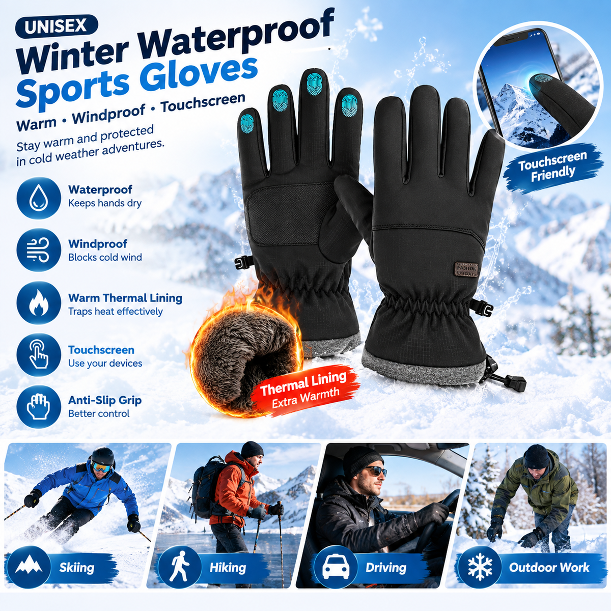 ✋Unisex Waterproof Winter Outdoor Skiing Sports Gloves