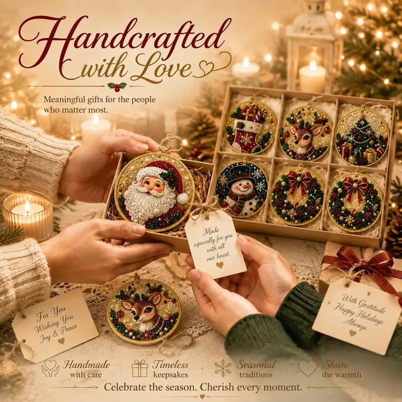 🎄💎6-Piece Christmas DIY Diamond Painting Decoration Set - Perfect for Holiday Home Parties