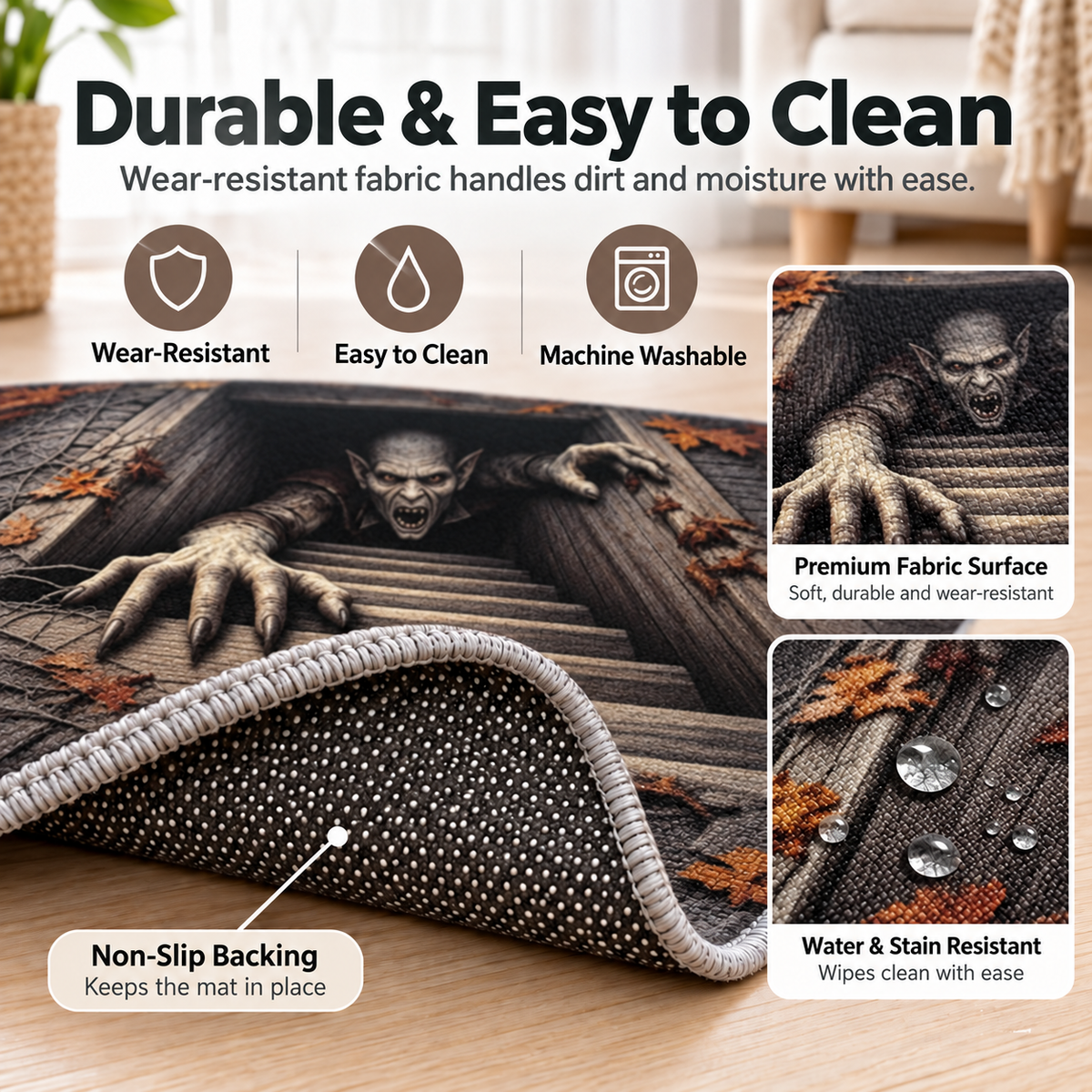 🎃Halloween Front Door Mat – Festive 3D Visual Skull & Clown Horror Rug