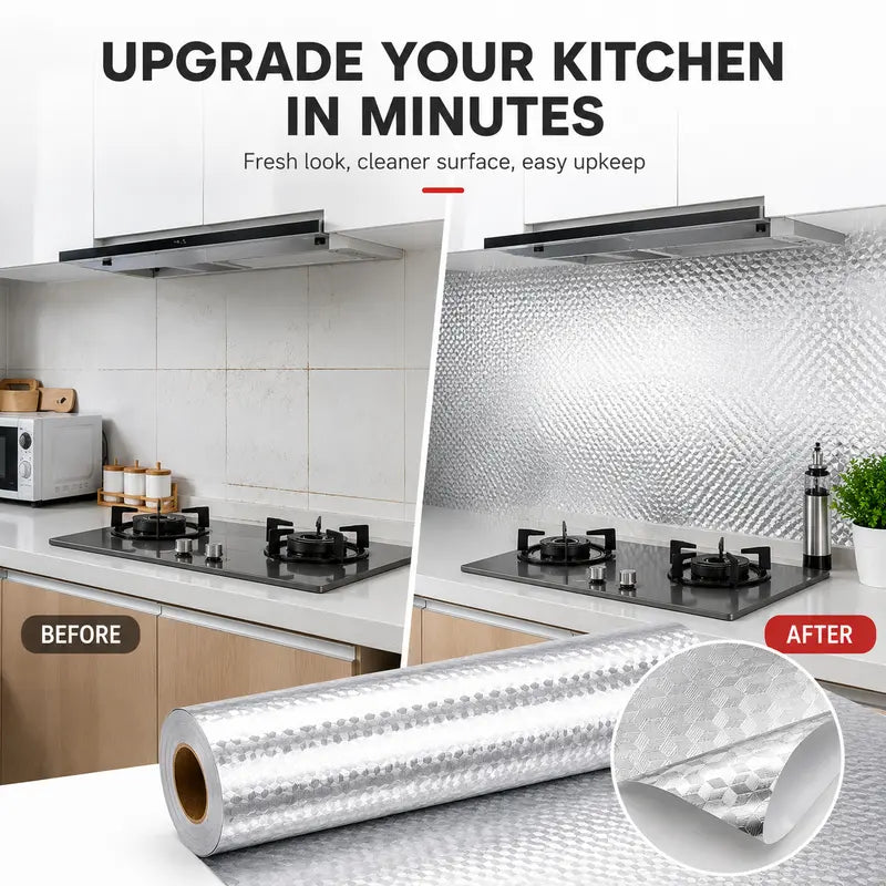 ✨Self-adhesive aluminum foil kitchen splash-proof wallpaper
