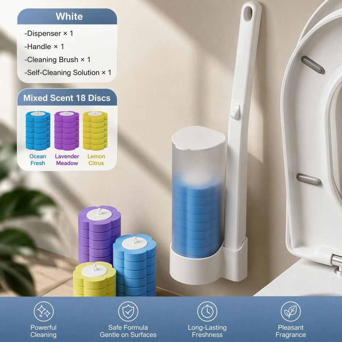 Disposable Toilet Brush Wall-Mounted With Replaceable Brush Heads.