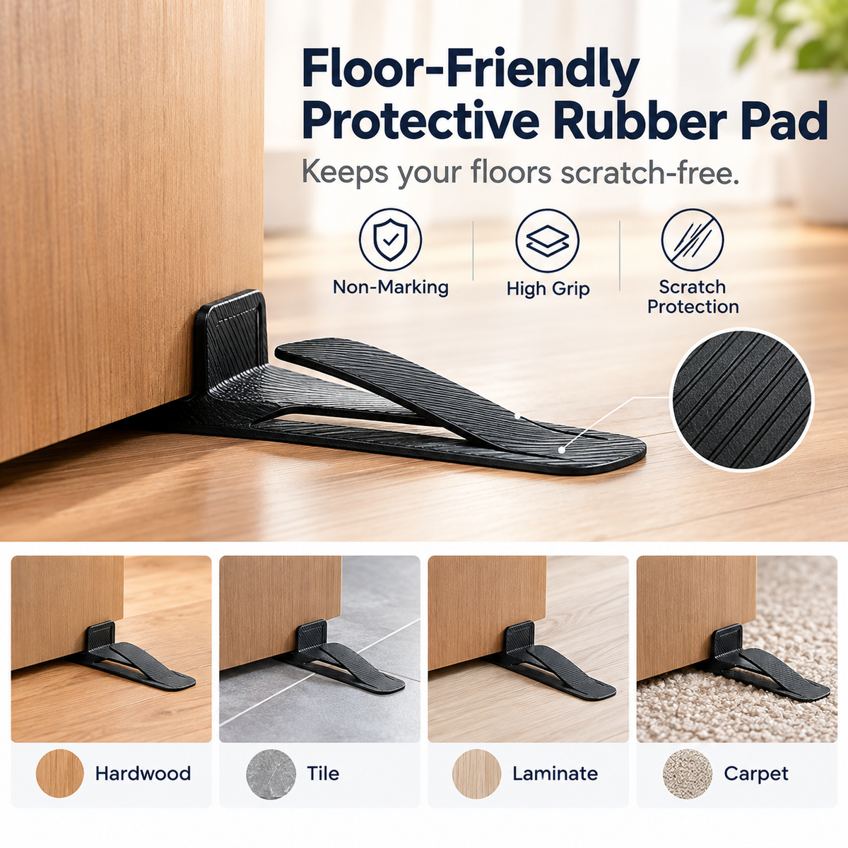 🦶Spring-loaded innovative doorstop - securely holds open door wedges in place