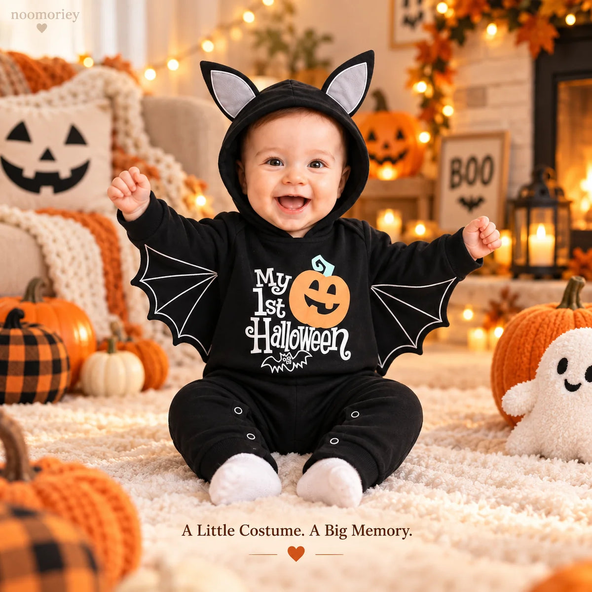 🎃 Baby's 1st Halloween Bat Romper – Super Soft Winged Hooded Onesie 🦇✨