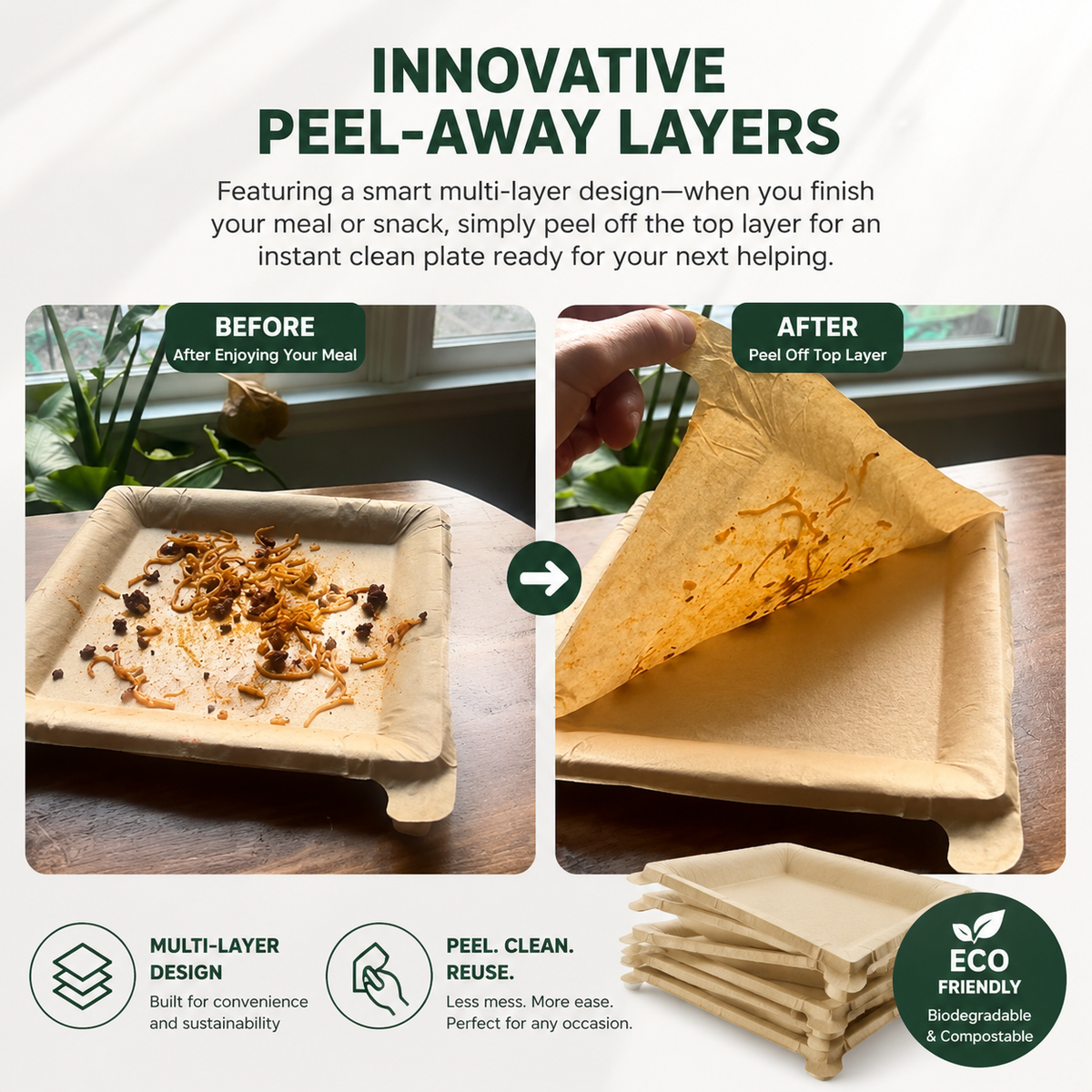 🔄Peelable disposable paper trays