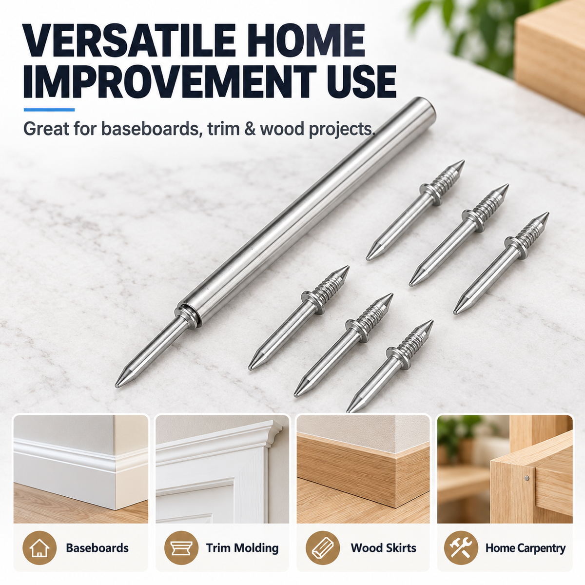 🔧100 Double-Ended Carbon Steel Baseboard Nails - Corrosion Resistant, Easy to Use, Invisible and Mark-Free Fixing