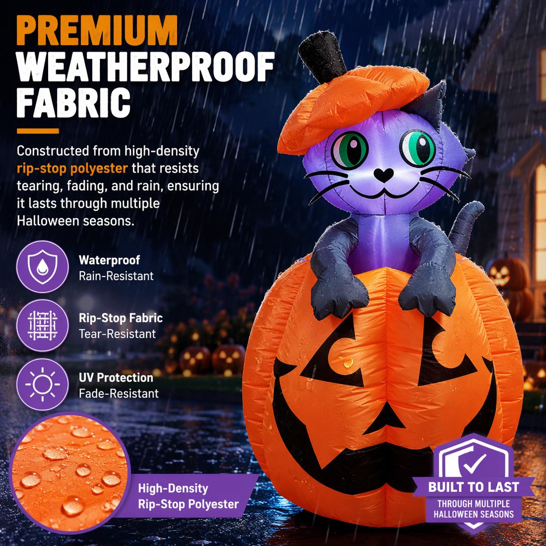 🎃Animated Halloween inflatable cat pumpkin with LED lights