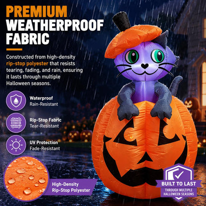 🎃Animated Halloween inflatable cat pumpkin with LED lights