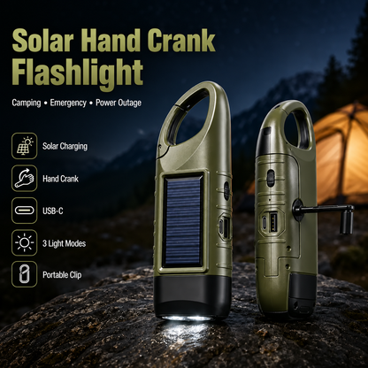 Solar Outdoor Hand-Crank USB-Type Flashlight