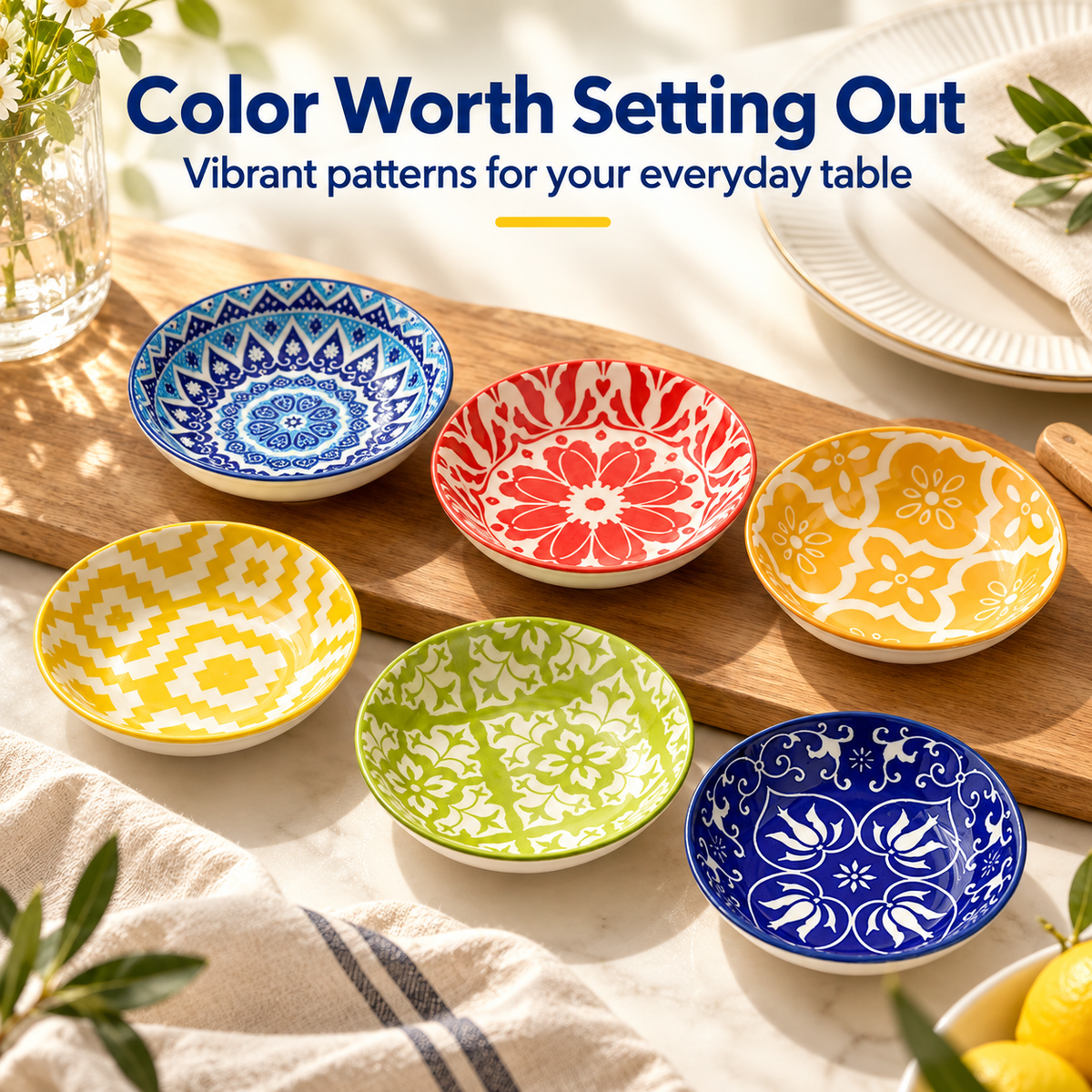 🍽️Round ceramic sauce bowl with colorful geometric patterns