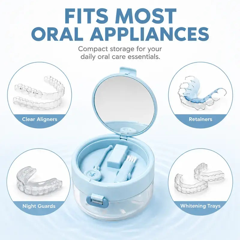 3-in-1 Oral Retainer Cleaner Case Box with Handle Toothbrush Holders