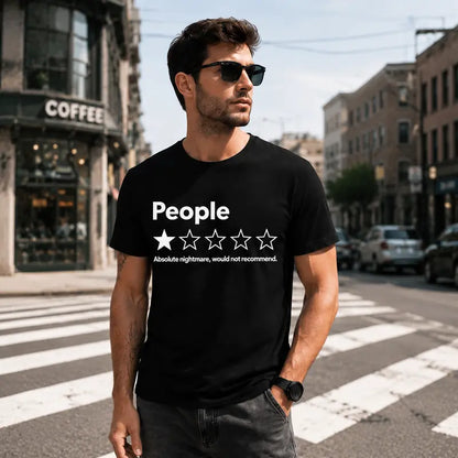 Unisex Short-Sleeved T-Shirt With A Funny One-Star Review Printed On It.