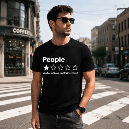 Unisex Short-Sleeved T-Shirt With A Funny One-Star Review Printed On It.