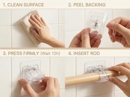 🔨🚫 No Drill Nail Free Adjustable Self Adhesive Curtain Rod Holder Hooks