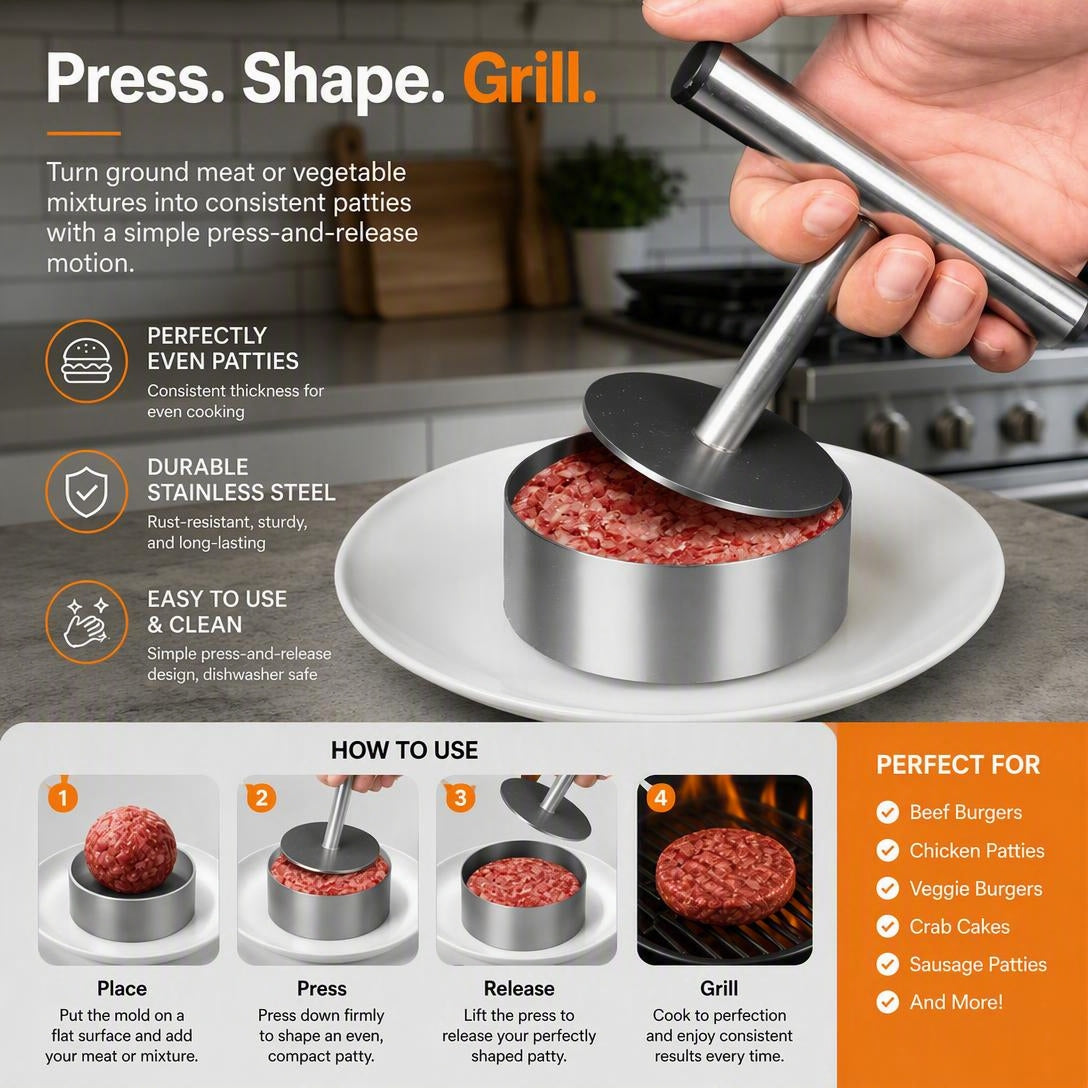 304 Stainless Steel Burger Press