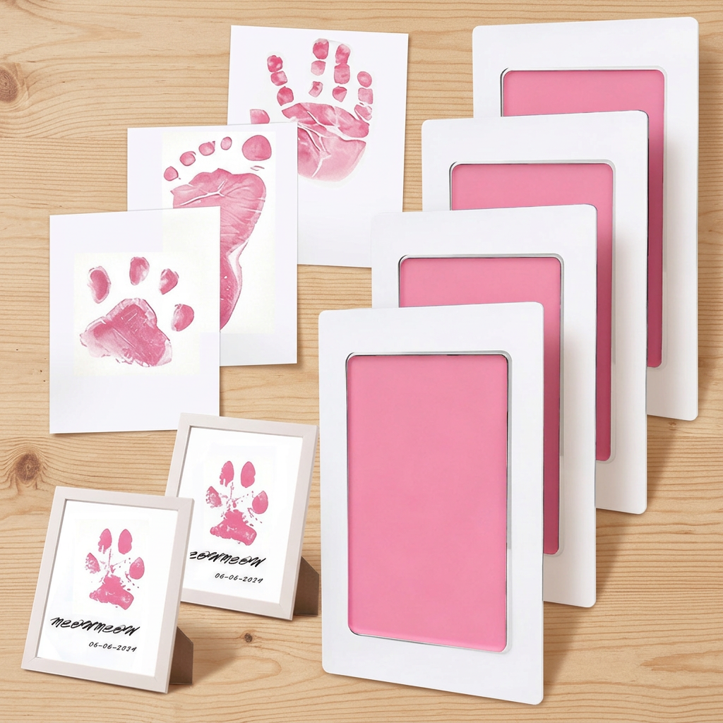 🐾4-Pcs Paw Print Kit + 2 Photo Frame,No-rinse claw print ink pad photo frame set