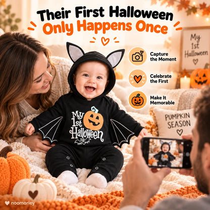🎃 Baby's 1st Halloween Bat Romper – Super Soft Winged Hooded Onesie 🦇✨