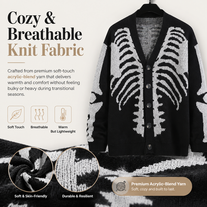 🧥Skull Print Button-Up Sweater
