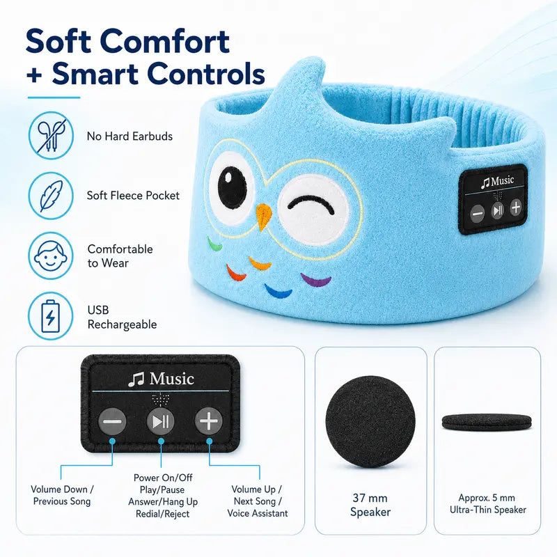 Kids Plush Fleece Wireless Music Headband with Ultra-Thin Speakers