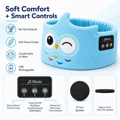 Kids Plush Fleece Wireless Music Headband with Ultra-Thin Speakers