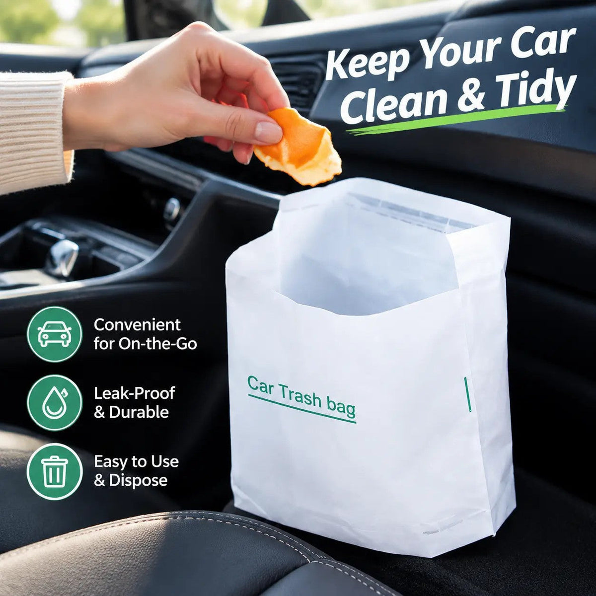 🗑️ 20-Pack Self-Adhesive Car Trash Bags – Waterproof Disposable Cleaning Bags