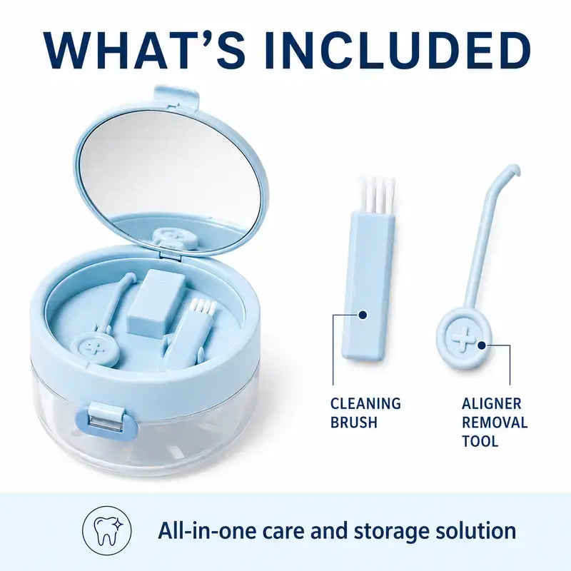 3-in-1 Oral Retainer Cleaner Case Box with Handle Toothbrush Holders